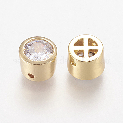 Perline zirconi micro pave  in ottone, rotondo e piatto, nichel libero e senza piombo & cadmio, chiaro, oro, 8x6mm, Foro: 1 mm