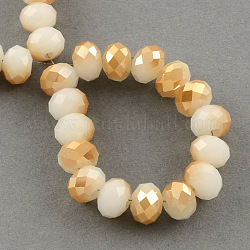 Half Plated Imitation Jade Faceted Rondelle Glass Bead Strands, Goldenrod, 10x7.5mm, Hole: 2mm, about 72pcs/strand