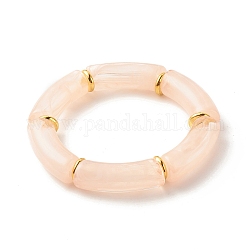Bracelets extensibles en perles de tube acrylique, avec des perles en laiton, bisque, diamètre intérieur: 2-1/8 pouce (5.5 cm)