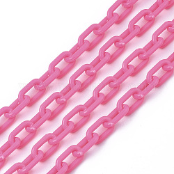 Undurchsichtige Acrylkabelketten, Oval, neon rosa , 13x8x2 mm, 19.68 Zoll (50 cm)/Strang