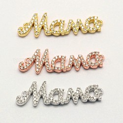 Word Mama Brass Micro Pave Cubic Zirconia Links, For Mother's Day Jewelry Making, Cadmium Free & Nickel Free & Lead Free, Mixed Color, 9x30x2mm, Hole: 1mm