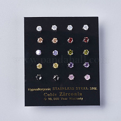 Boucles d'oreilles avec zircon cubique, avec accessoires en 304 acier inoxydable, couleur mixte, 13.5x4mm, pin: 0.6 mm