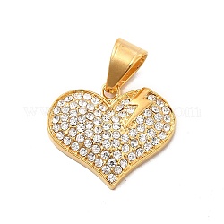 304 Stainless Steel Crystal Rhinestone Pendants, Heart with Lightning Charm, Golden, 23x26.5x5mm, Hole: 9.5x7mm