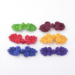 Handgemachte chinesische Frösche Knoten Tasten Sets, Polyester-Taste, Blume, Mischfarbe, 64~72x21~24x4~5 mm