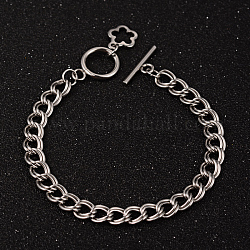 Flower 304 Stainless Steel Double Link Chain Bracelets, with OT Clasps, Stainless Steel Color, 7-5/8 inch(195mm), 8mm