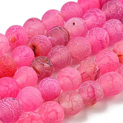 Natural Weathered Agate Beads Strands, Dyed, Frosted, Round, Magenta, 8mm, Hole: 1mm, about 46pcs/strand, 15 inch