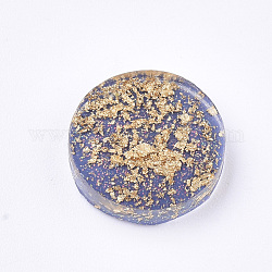 Cabochon in resina traslucida, con foglia d'oro all'interno, rotondo e piatto, blu ardesia, 12x3mm