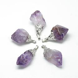 Natural Amethyst Pendants, with Brass Findings, Nuggets, 35~55x20~40x10~30mm, Hole: 7x4mm