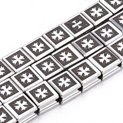 Chapelets de perles en hématite synthétique sans magnétiques, carré avec croix, platinée, 8x8x5mm, Trou: 2mm, Environ 50 pcs/chapelet, 15.7 pouce