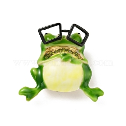 Frosch mit Brille Emaille-Pin mit Strass, Cartoon-Abzeichen aus leichter Goldlegierung für Rucksackkleidung, grün, 35x38.5x16.8 mm