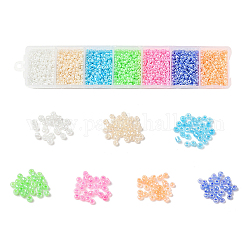 3500Pcs 7 Colors 12/0 Glass Round Seed Beads, Ceylon Round Hole Beads, Small Craft Beads, for DIY Jewelry Making, Mixed Color, 2mm, about 500pcs/color
