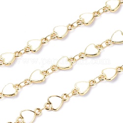 Handmade Alloy Enamel Heart Link Chains, with Spool, Soldered, Long-Lasting Plated, Lead Free & Cadmium Free, Golden, White, 10x6x1.6mm, about 16.4 Feet(5m)/roll