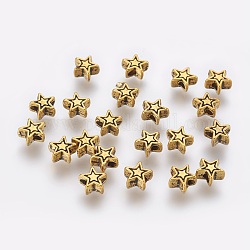 Tibetischer stil legierung perlen, Cadmiumfrei und Nickel frei und Bleifrei, Stern, Antik Golden, 6x6x3 mm, Bohrung: 1 mm