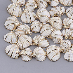 Pendentifs coquille de mer, avec les accessoires en fer, or, couleur de coquillage, 18~30x19~28x7~10mm, Trou: 1.6mm