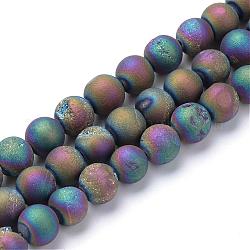 Galvanisierte natürliche Druzy Geode Achat Perlenstränge, matte Stil, Runde, Multi-Farbe plattiert, 8~9 mm, Bohrung: 1 mm, ca. 46 Stk. / Strang, 14.7 Zoll