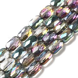 Trasparenti perle di vetro placca fili, mezzo placcato, sfaccettato, ovale, verde scuro, 7x4.5x3mm, Foro: 0.9 mm, circa 78~81pcs/filo, 22.83 pollice (58 cm)
