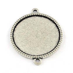 Base del conector de cabujón plana redonda de aleación de estilo tibetano, sin plomo y cadmio, plata antigua, Bandeja: 20 mm, 29x23x2mm, agujero: 2 mm, aproximamente 366 unidades / 1000 g