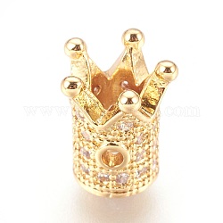Messing Mikro ebnen Zirkonia Perlen, Krone, Transparent, echtes 18k vergoldet, 10x8 mm, Bohrung: 1.4 mm