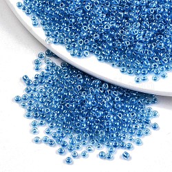 12/0 Glass Seed Beads, Transparent Inside Colours Luster, Round Hole, Round, Dodger Blue, 12/0, 2~2.5x1.5~2mm, Hole: 0.8mm, about 6666pcs/100g