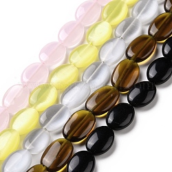 Cat Eye Beads Strands, Oval, Mixed Color, 14~16x10~10.5x4~4.5mm, Hole: 1mm, about 25~28Pcs/strand, 14.57~15.16 inch(37~38.5cm)