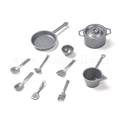 10pcs DIY-Kunststoff-Miniatur-Küchengeschirr-Set, für Kinderküchengeschirr Spielzeug, Grau, 14~55x7~37x3~17 mm, Bohrung: 1~2 mm, 10 Stück / Set