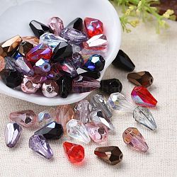 Galvanoplastie perles de verre tchèque, facette, larme, de couleur plaquée ab , couleur mixte, 12x8mm, Trou: 1.2mm, environ 120 pcs / sachet 