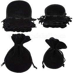 Beebeecraft 20 pièces 2 styles sacs en velours de gourde, pochettes cadeaux à cordon, sacs de faveur, noir, 9.5~12x7.5~9 cm, 10 pièces / style