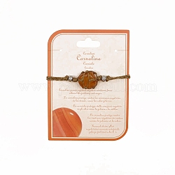 Bracelet de perles tressées en pochette en macramé de cornaline naturelle, bracelet réglable en cordon ciré, 9-7/8 pouce (25 cm)