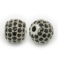 Messing Zirkonia Perlen, Runde, Platin Farbe, 8 mm, Bohrung: 1.5 mm