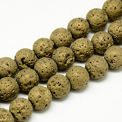 Galvanoplastie des brins de perles de pierre de lave naturelle, Style mat, ronde, plaqué or, 8x8.5mm, Trou: 1mm, Environ 48 pcs/chapelet, 15.3 pouce