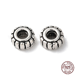 925 Sterling Silver Corrugated Beads, Flat Round, Antique Silver, 4.5x2mm, Hole: 1.6mm