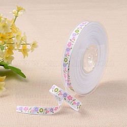Blumenmuster bedrucktes Ripsband, für Geschenkverpackung, weiß, 3/8 Zoll (10 mm), etwa 100 yards / Rolle (91.44 m / Rolle)