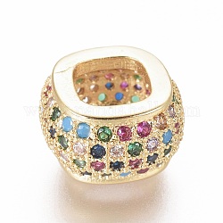 Perles de zircone cubique micro pave en Laiton, Perles avec un grand trou   , rondelle, colorées, or, 12x12x7mm, Trou: 6x6mm