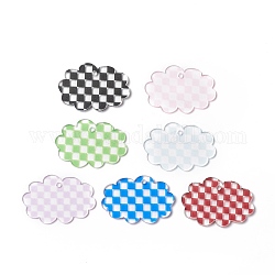Pendentifs de disque acrylique transparent, nuage avec motif tartan, couleur mixte, 34x49.5x1.5~2.5mm, Trou: 2.8mm