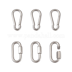 6Pcs 2 Style 304 Stainless Steel Rock Climbing Carabiners, Key Clasps, Stainless Steel Color, 3pcs/style