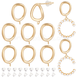 BENECREAT 5 Pairs Brass Stud Earring Findings, with Vertical Loops, Twist Oval, with 30Pcs Plastic Ear Nuts, Real 14K Gold Plated, 14x10mm, Hole: 1.1mm, Pin: 0.6mm