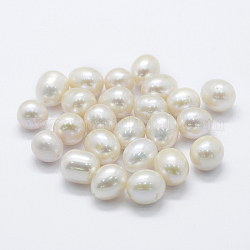 Perle coltivate d'acqua dolce perla naturale, mezzo forato, patata, bianco floreale, 9~10x10~14mm, Foro: 0.8 mm