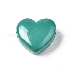 Perles de laiton peintes à la bombe, cœur, sarcelle, 9x10.5x6mm, Trou: 2mm