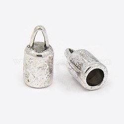 Tibetan Style Alloy Cord Ends, Lead Free and Cadmium Free, Tube, Antique Silver, 13.8x6.5mm, Hole: 1.9mm, Inner Diameter: 4mm