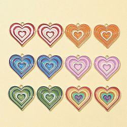 12 pz 6 colori ciondoli in lega, con smalto, fascino cuore, colore misto, 25x26x1.5mm, Foro: 1.8 mm, 2 pz / colore