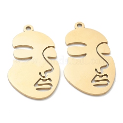 Ion Plating(IP) 304 Stainless Steel Pendants, Manual Polishing, Abstract Face, Golden, 35x20x1mm, Hole: 2mm