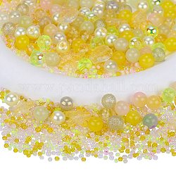 Perle di vetro, tondo & stella marina & pesce & rondelle, stile misto, giallo, 2.5~14x2.5~13.5x2~8.5mm, Foro: 1~1.4 mm, circa 200~300pcs/scatola, 2 sacchetti / scatola