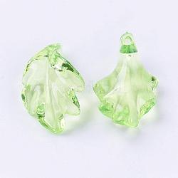Pendentifs de feuille acrylique transparent vert clair pour bijoux de collier épais, 24x15x5mm, Trou: 1.5mm