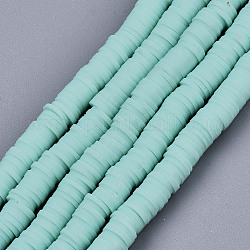 Handmade Polymer Clay Beads Strands, for DIY Jewelry Crafts Supplies, Heishi Beads, Disc/Flat Round, Aquamarine, 6x0.5~1mm, Hole: 1.8mm, about 290~320pcs/strand, 15.75 inch~16.14 inch(40~41cm)