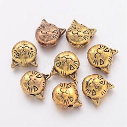 Perline gattino in lega di stile tibetano, testa di gatto, cadmio & nichel &piombo libero, oro antico, 8x8x5mm, Foro: 2 mm