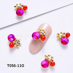 Cabujones de diamantes de imitación de vidrio de aleación de espalda plana, con abs de plástico imitación perla, accesorios de la decoración del arte del clavo, rosa, 11x11x5.5mm