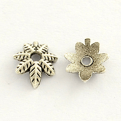 Tibetan Style Zinc Alloy Flower Bead Caps, Antique Silver, 9x8x2.5mm, Hole: 1mm, about 6250pcs/1000g
