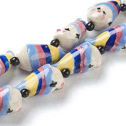 Perles en porcelaine manuelles, de clown, colorées, 26x14x12.5mm, Trou: 2.5mm, Environ 15 pcs/chapelet, 13.39 pouce (34 cm)