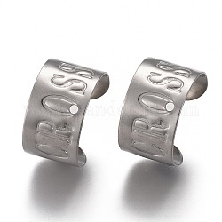 304 Stainless Steel Ear Cuff Findings, with Hole and Word Cross, Stainless Steel Color, 12x10x7mm, Hole: 0.9mm