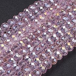 Abalorios de vidrio electroplate hebras, color de ab chapado, facetados, rerondana plana, rosa, 10x7mm, agujero: 1.4 mm, aproximamente 70~72 pcs / cadena
